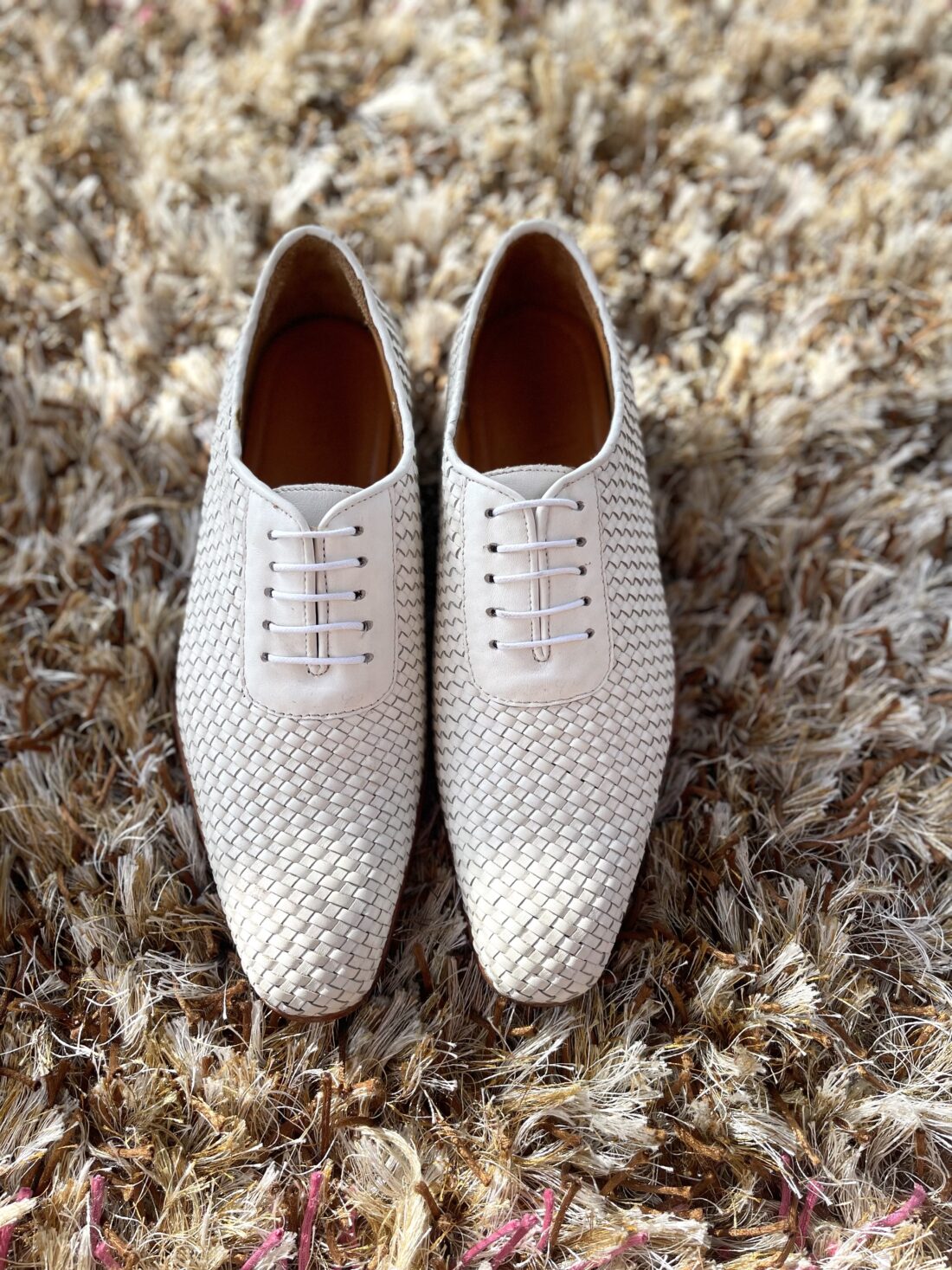 Handcrafted Meshed Leather Shoes in White - Image 5