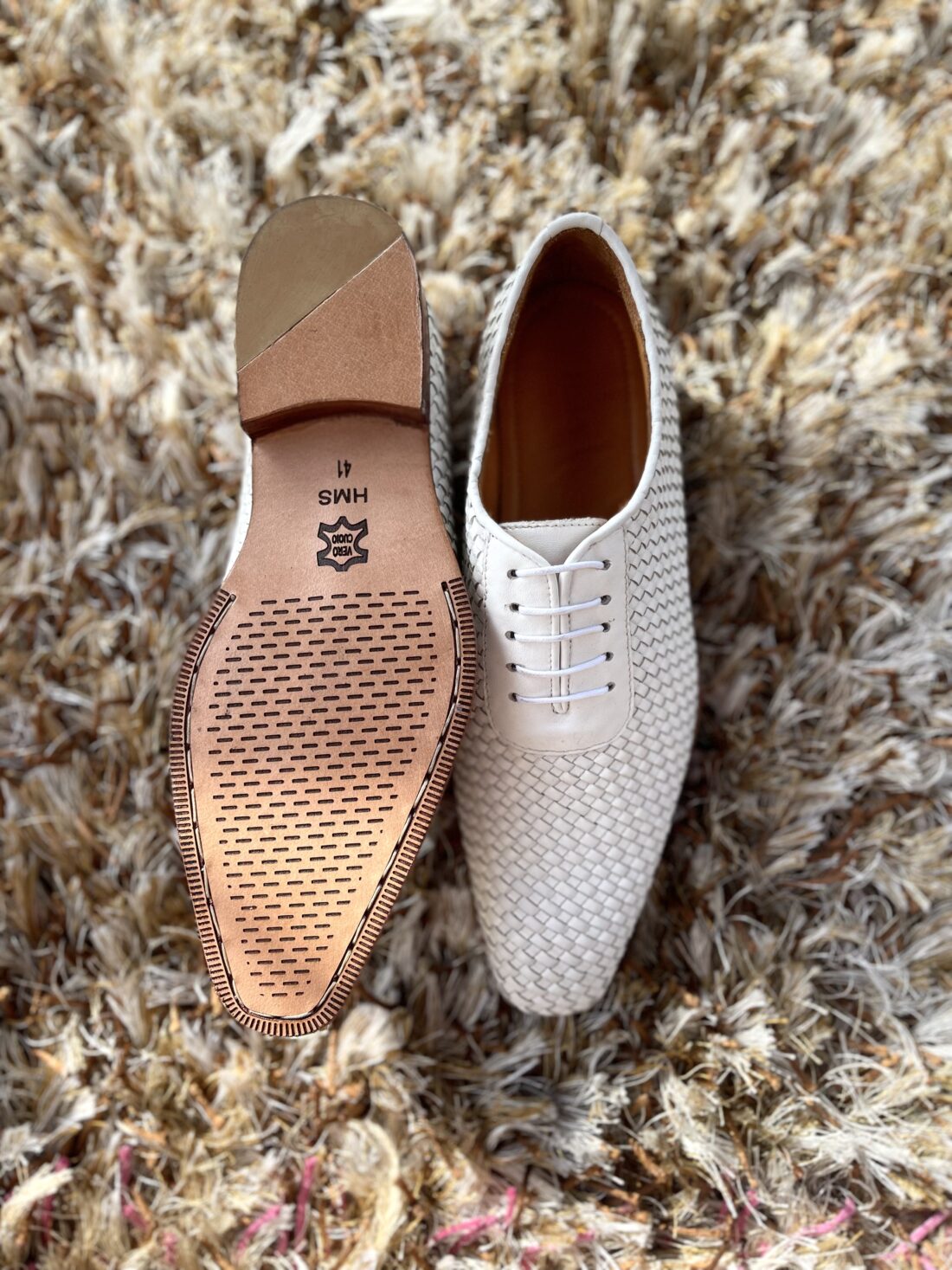 Handcrafted Meshed Leather Shoes in White - Image 4