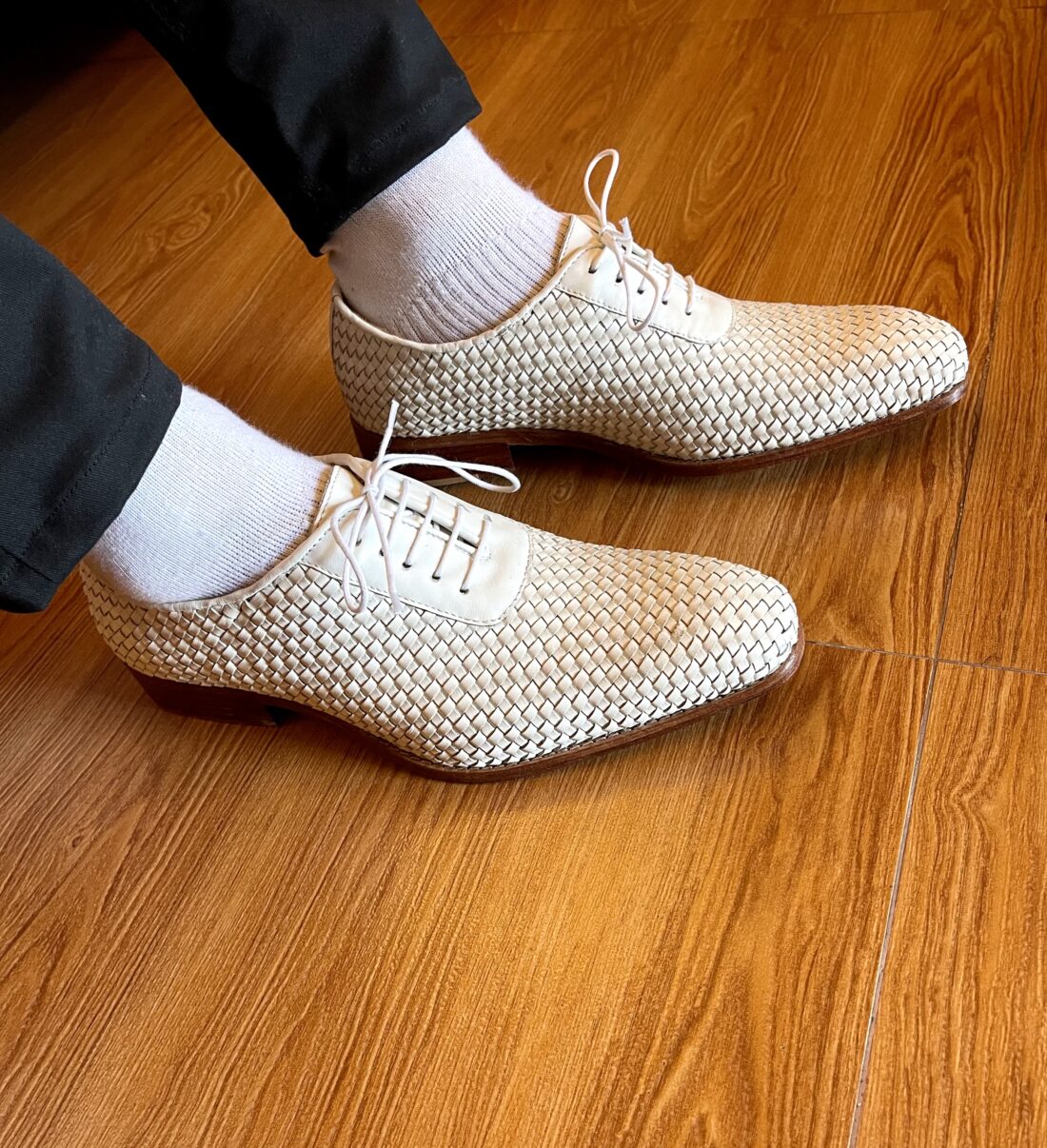 Handcrafted Meshed Leather Shoes in White - Image 3
