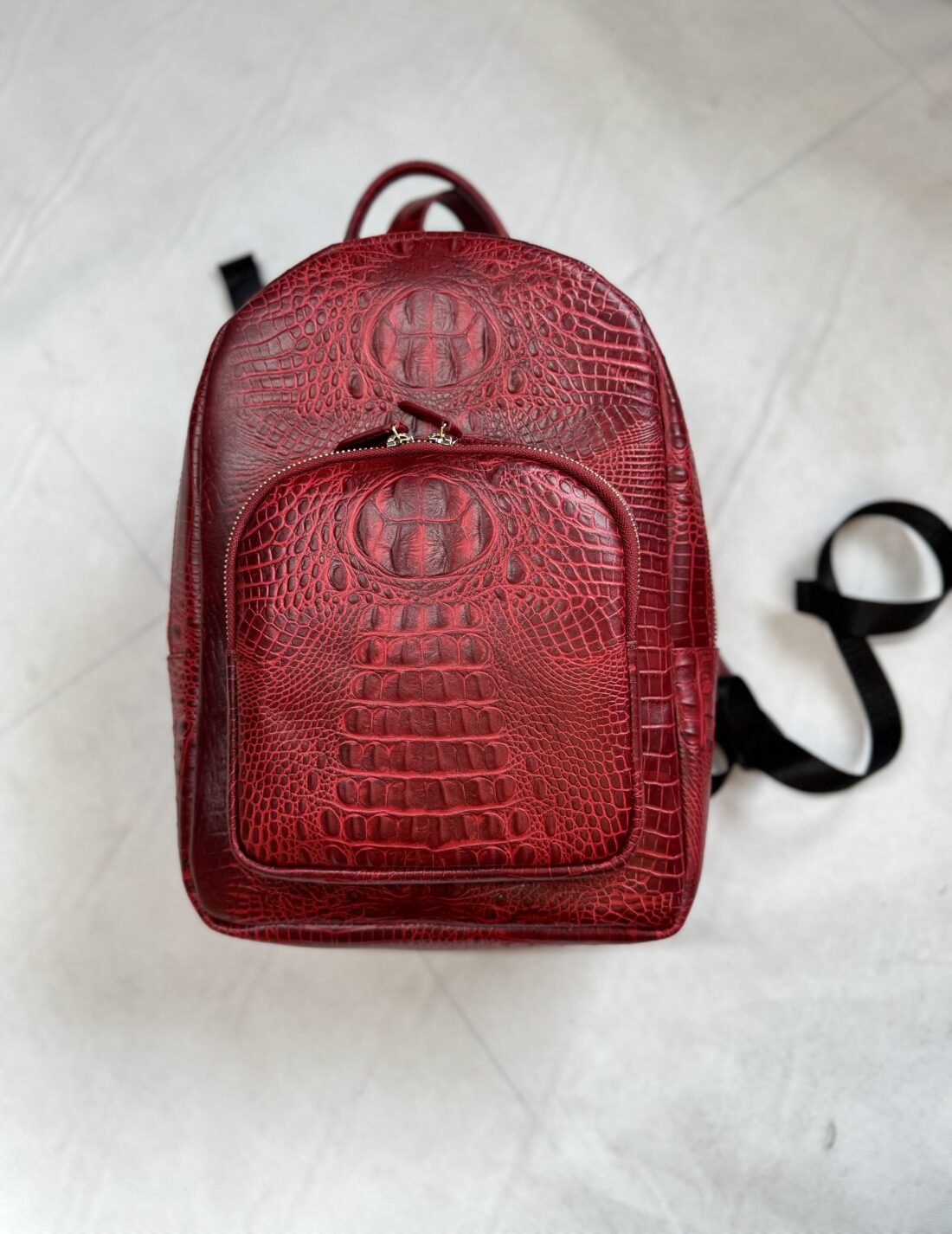 Croc-Embossed Leather School Bag